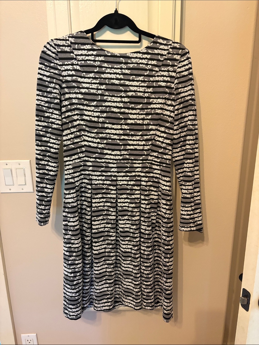 Tommy Hilfiger Black and White Striped Long Sleeve Dress